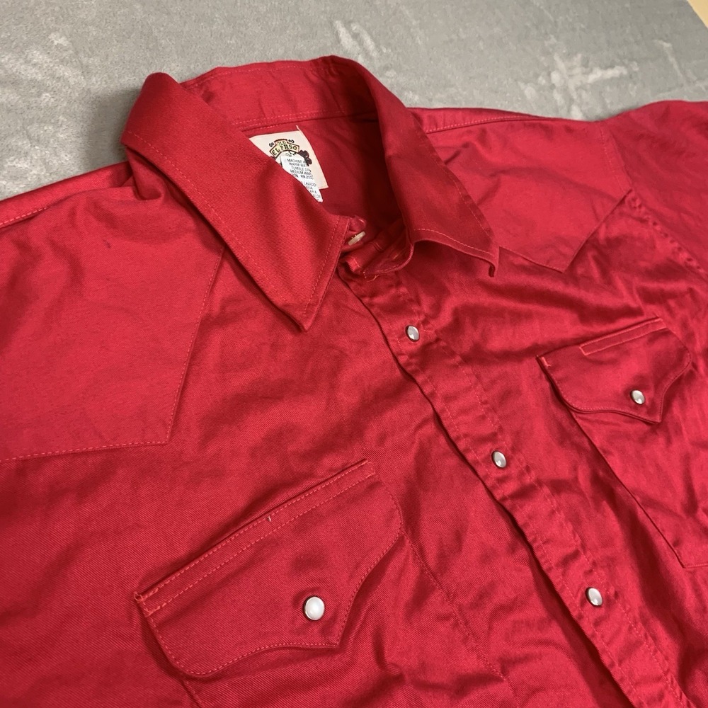 Vtg Old El Paso Shirt Mens XL Red Classic Fit XL Tail Pearl Snap Short Sleeve